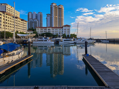 Penang, Malaysia. July 18, 2026. Private boat and yacht parking area at Strait Quay, Tanjung Tokong, Penang. A lifestyle development comprising residential areas, a shopping center, a recreational are