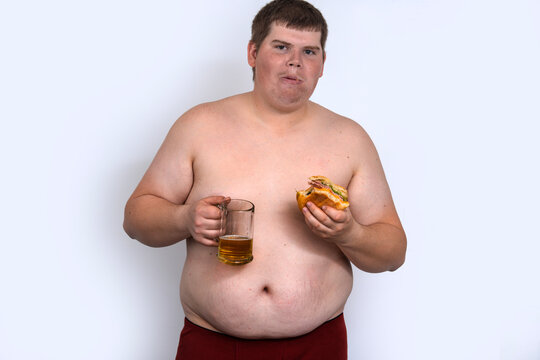 Large belly shows overweight body. Obese body shows excess weight. Overweight body shows weight gain. Abdominal fat shows unhealthy lifestyle.