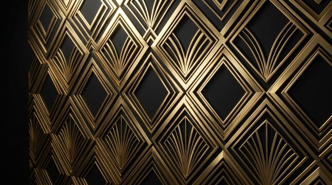 Elegant geometric art deco pattern with gold and black contrast