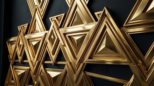 Geometric abstract pattern with golden triangle shapes and dark background