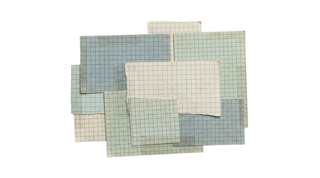 Scattered Graph Paper Sheets with Blue and Green Grids.