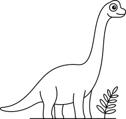 Cute cartoon brachiosaurus dinosaur coloring page for kids black and white outline vector illustration © Sreejoynaraon