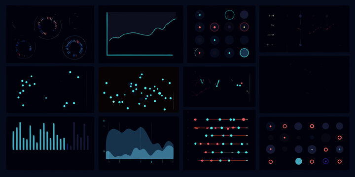 analytics dashboard grid with dark mode charts and graphs data visualization metrics statistics monitoring performance tracking analysis information interface user