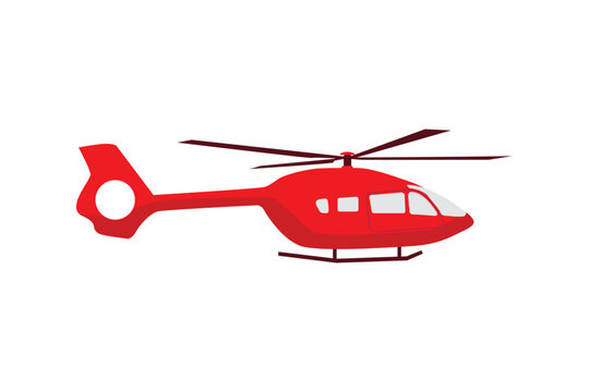Red Flat Vector Helicopter Aviation Transport Icon Illustration