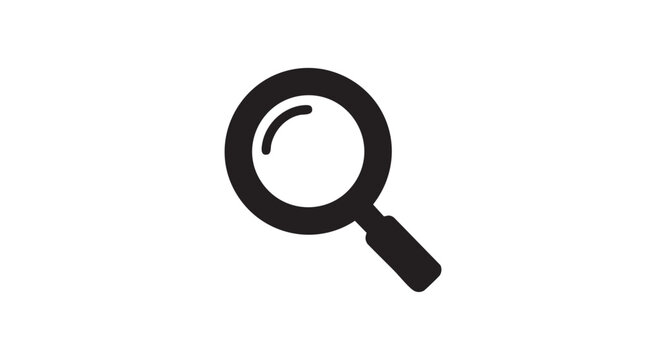 Simple black magnifying glass icon isolated on a white background.