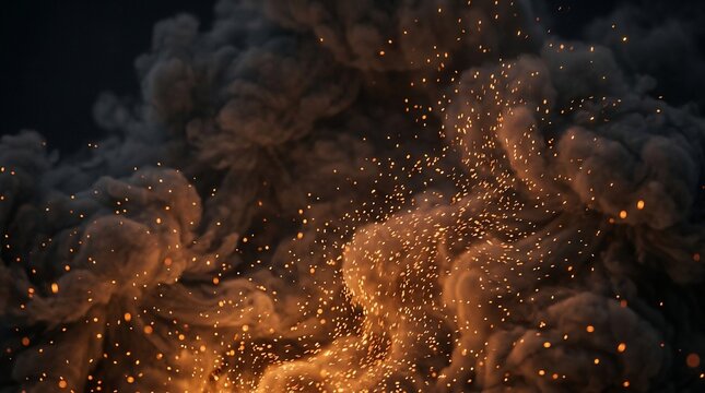 Abstract swirling smoke and glowing embers in dark moody atmosphere