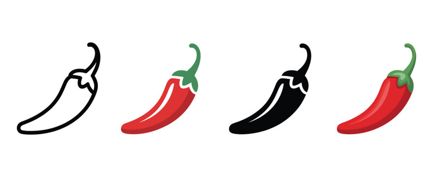 chili pepper icon set featuring spicy food symbols, cooking ingredients and restaurant menu graphics in modern vector illustration styles
