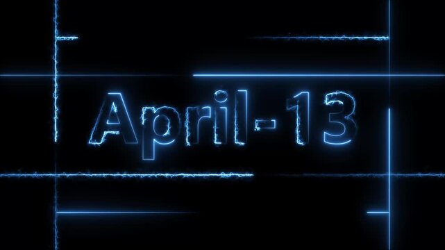 Abstract neon April 13 calendar date Animation 4k video. Neon bright 13 April date text blue color animation. Suitable for event promotion, important.