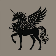 Obraz premium Elegant Black Silhouette of a Mythical Winged Unicorn Pegasus.