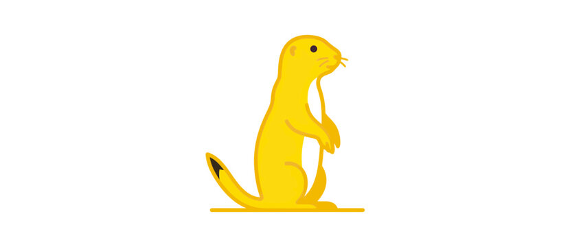 Yellow cartoon weasel standing on hind legs, simple illustration