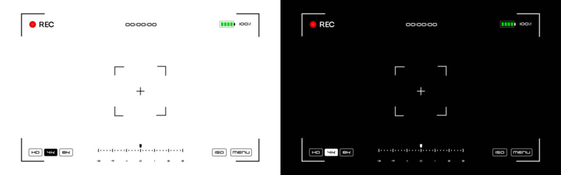 Camera viewfinder overlay collection with video recording frame, focus screen and digital HUD interface isolated set
