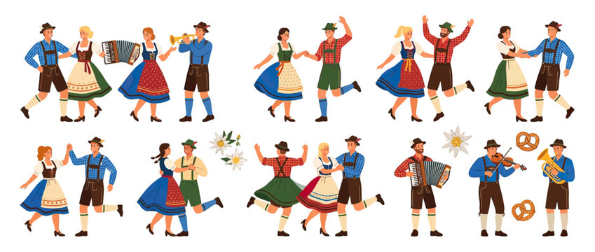 People in Traditional Folk Costumes Dancing and Playing Music