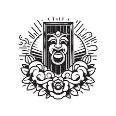 Fototapeta premium Traditional Tattoo Style Cartoon Illustration of a Mythical Face
