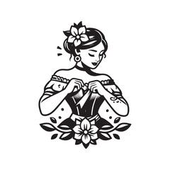 Obraz premium Traditional tattoo style black and white illustration of a beaut