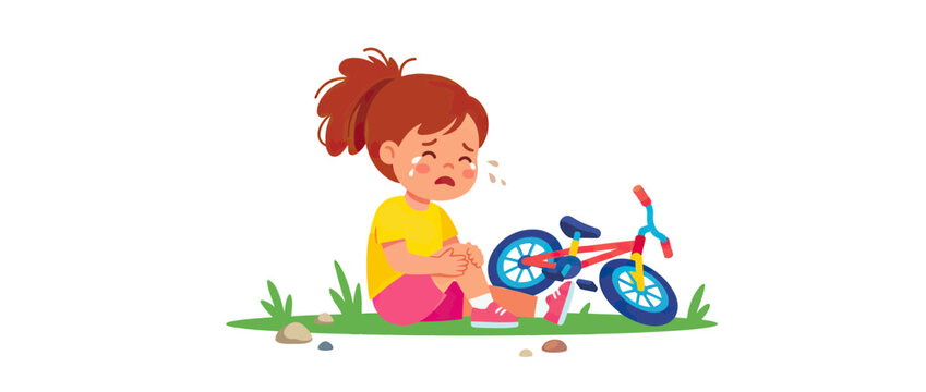 Crying Child Fell Off Bicycle on Grass