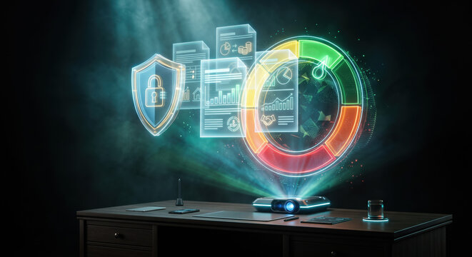 Holographic identity: identity verification, fraud checks, device risk, liveness; secure prequalification and score.