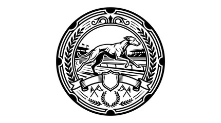 Fototapeta premium Highly detailed greyhound racing crest with ornate borders.