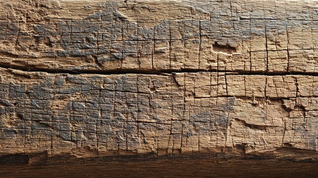 indentations. Close-up of an old wooden plank with dense chisel marks. safety posters, maintenance manuals, designed for industrial assembly lines and welding operations, improves efficiency.