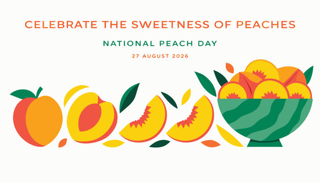 Colorful flat vector illustration showing fresh peaches for national day