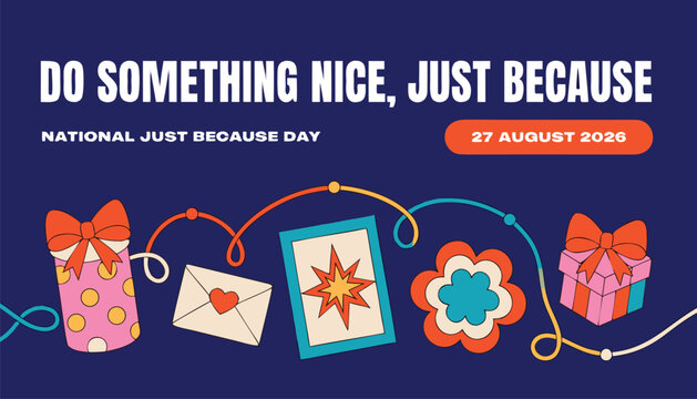 National just because day banner with colorful gifts and letters