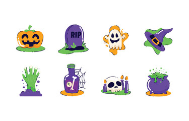 Fototapeta premium Halloween-themed cartoon icons set