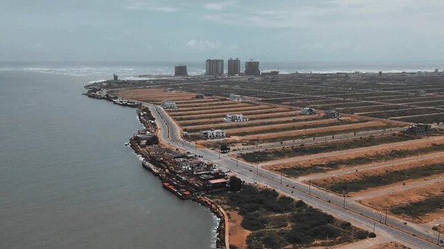 view of the sea do darya beach karachi drone video 