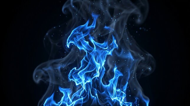 Abstract blue flame and smoke against dark background