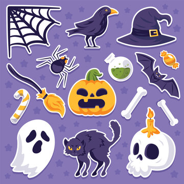 Halloween icons set with purple background