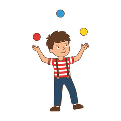 Happy Young Boy Having Fun Juggling Colorful Balls as a Talented Circus Performer
