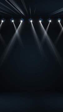 Dark stage light background crossing spotlights, smoke haze, and empty studio space. live show videos, music intros, ceremony titles, theater promos, broadcast screens, dramatic overlays.