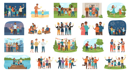 Naklejka premium Collection of diverse people engaging in outdoor activities and social interactions