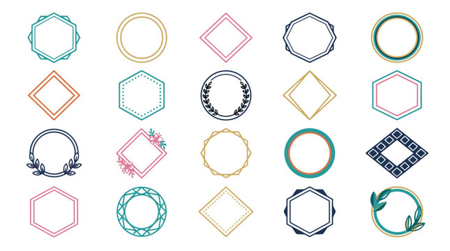 Collection of decorative geometric frames and borders in various shapes and colors
