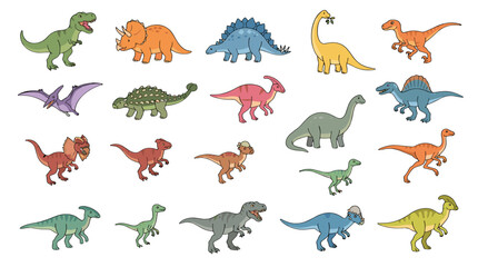 Obraz premium Collection of colorful cartoon dinosaurs in various poses and colors