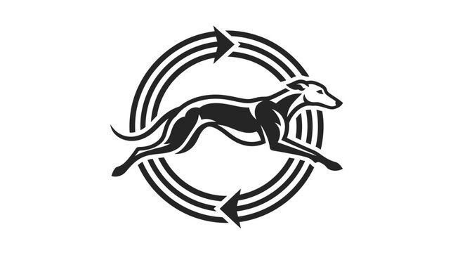 Running dog inside circular arrow loop graphic