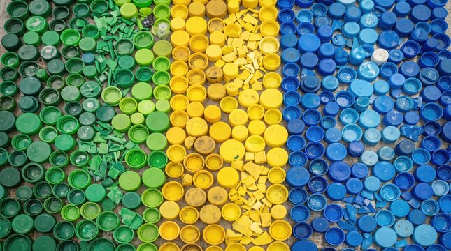 Plastic bottle caps sorted by color