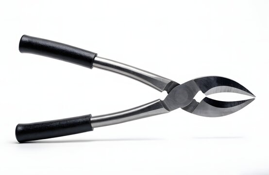 Heavy duty bolt cutters isolated on white. Steel metal shears for industrial construction work.