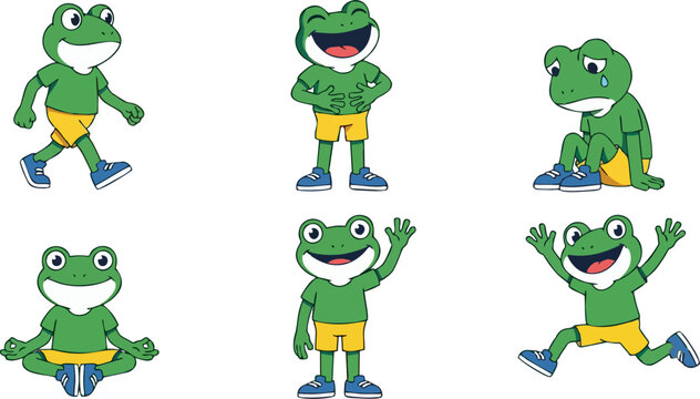 frog mascot set with many pose illustrator artwork