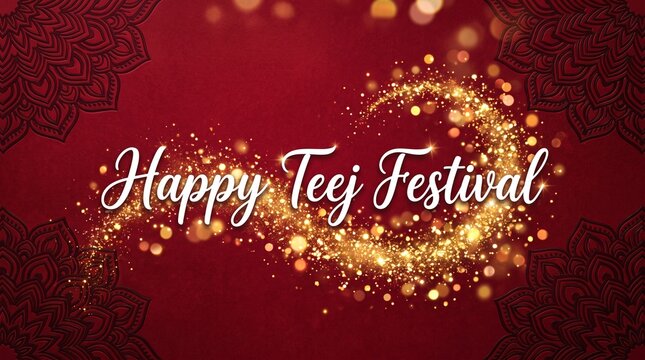 Elegant Happy Teej Festival greeting card with mandala and gold sparkles