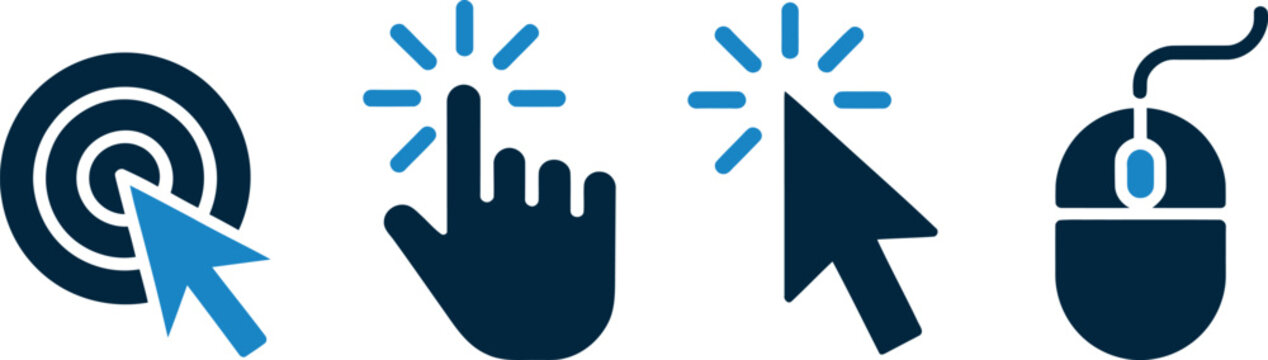 Cursors indicate digital navigation steps and mouse interactions needed for online web browsing.