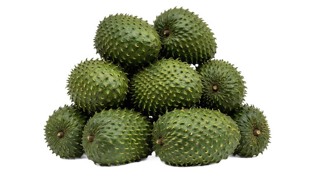 Isolated pile of fresh green soursop fruits with a transparent background, ready for use.