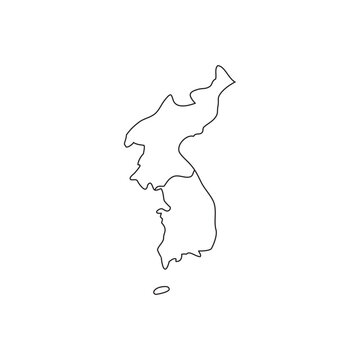 Simple Black Outline Vector Map of Divided Korean Peninsula with Jeju Island