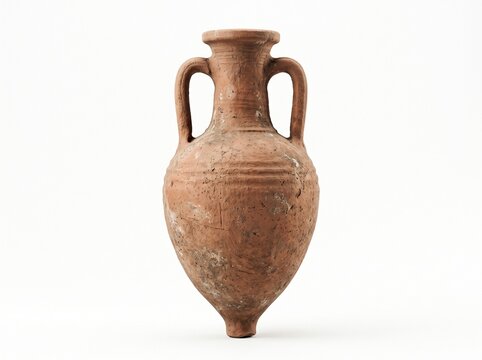Ancient terracotta amphora jar isolated on white background