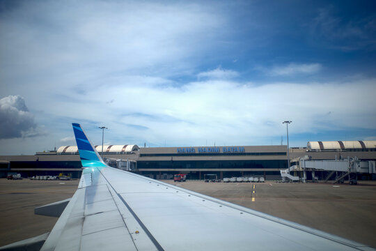 Hang Nadim International Airport Batam Island, Indonesia, November 27,  2024, view from an airplane window