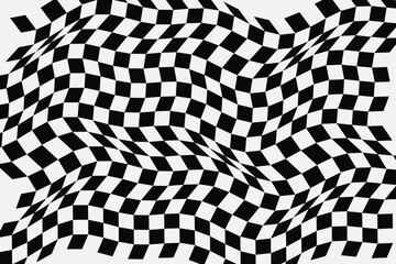 Obraz premium Distorted checkerboard pattern, warped chess grid background, trippy wavy geometric vector texture 