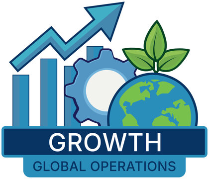 Global Operations Vector Sticker with Growth Chart and Eco Globe