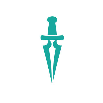 Medieval Dagger Glyph Icon. Double-Edged Knight Knife Silhouette Vector Illustration.