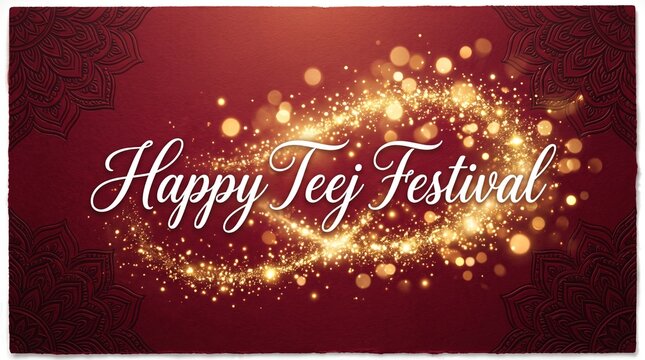 Elegant Happy Teej Festival greeting card with mandala and gold sparkles