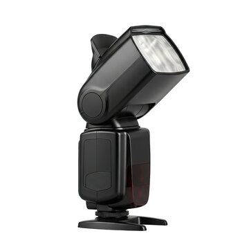 Professional camera flash unit isolated on white background.