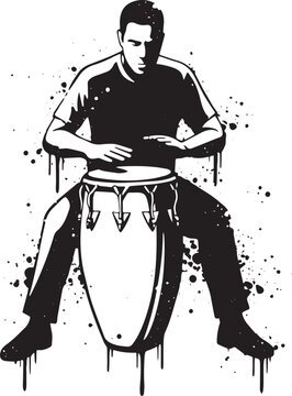 Dynamic Musician Percussionist Silhouette Playing Conga Drum wit