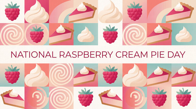 National Raspberry Cream Pie Day geometric dessert banner background
